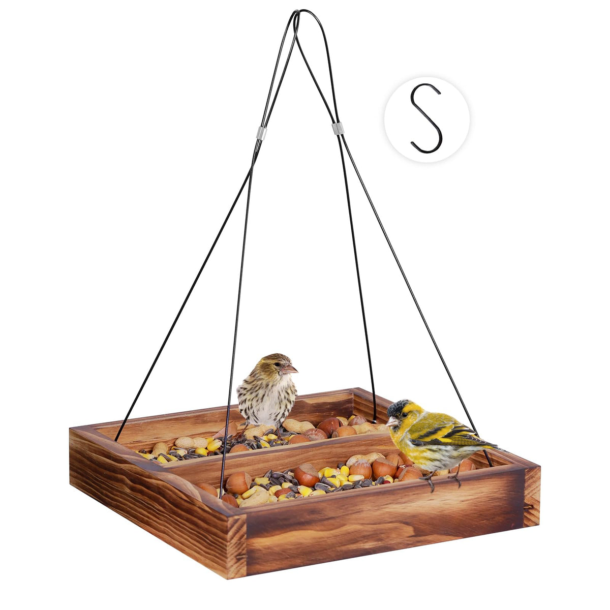 MIXXIDEA bird feeder hanging tray with a wide feeding area attracting various birds