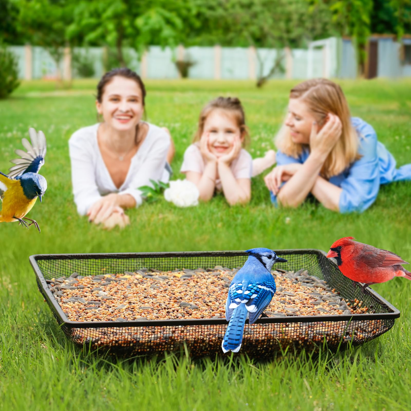 MIXXIDEA easy-clean bird feeder tray for quick maintenance after feeding.