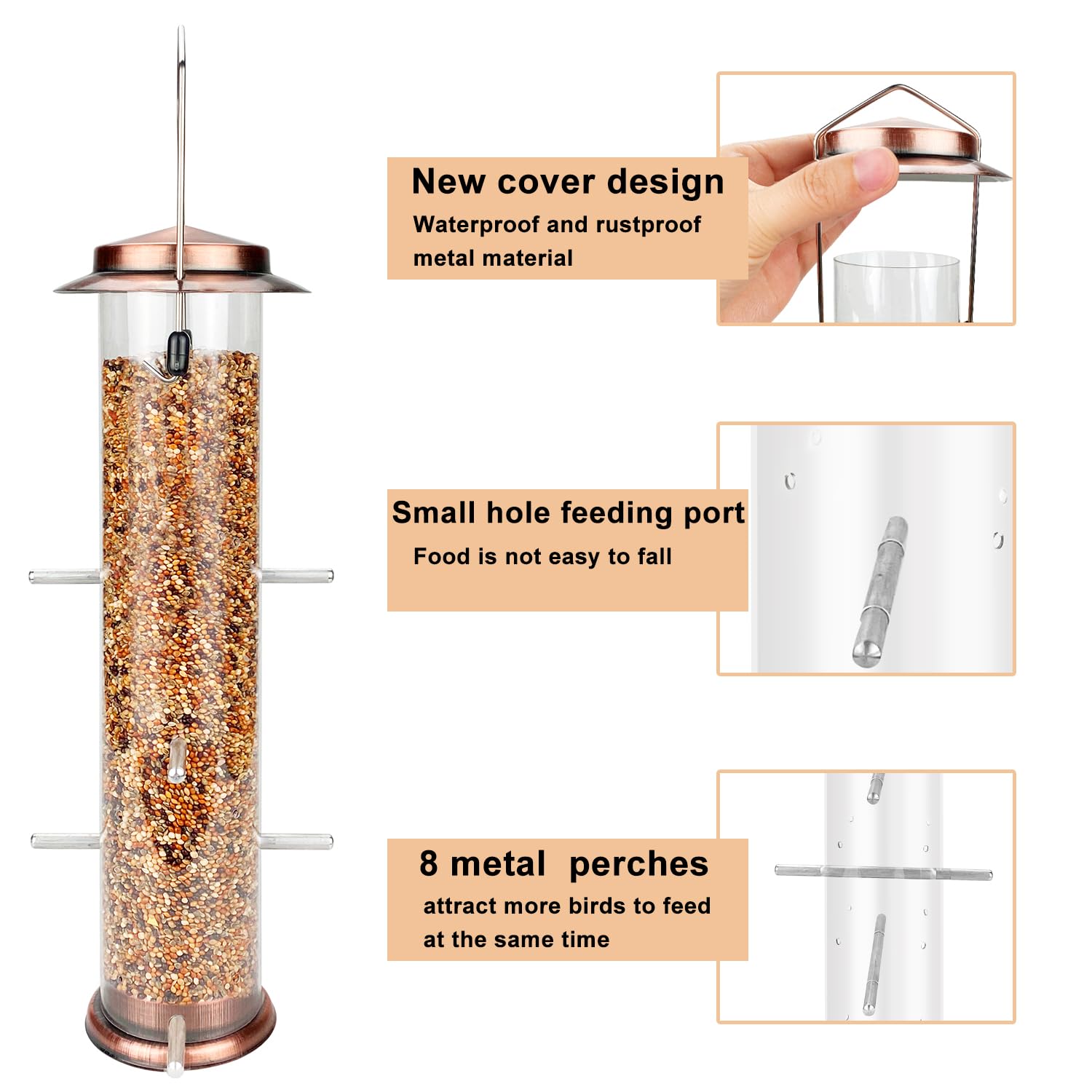 MIXXIDEA Outdoor hanging feeder shows durable metal construction.