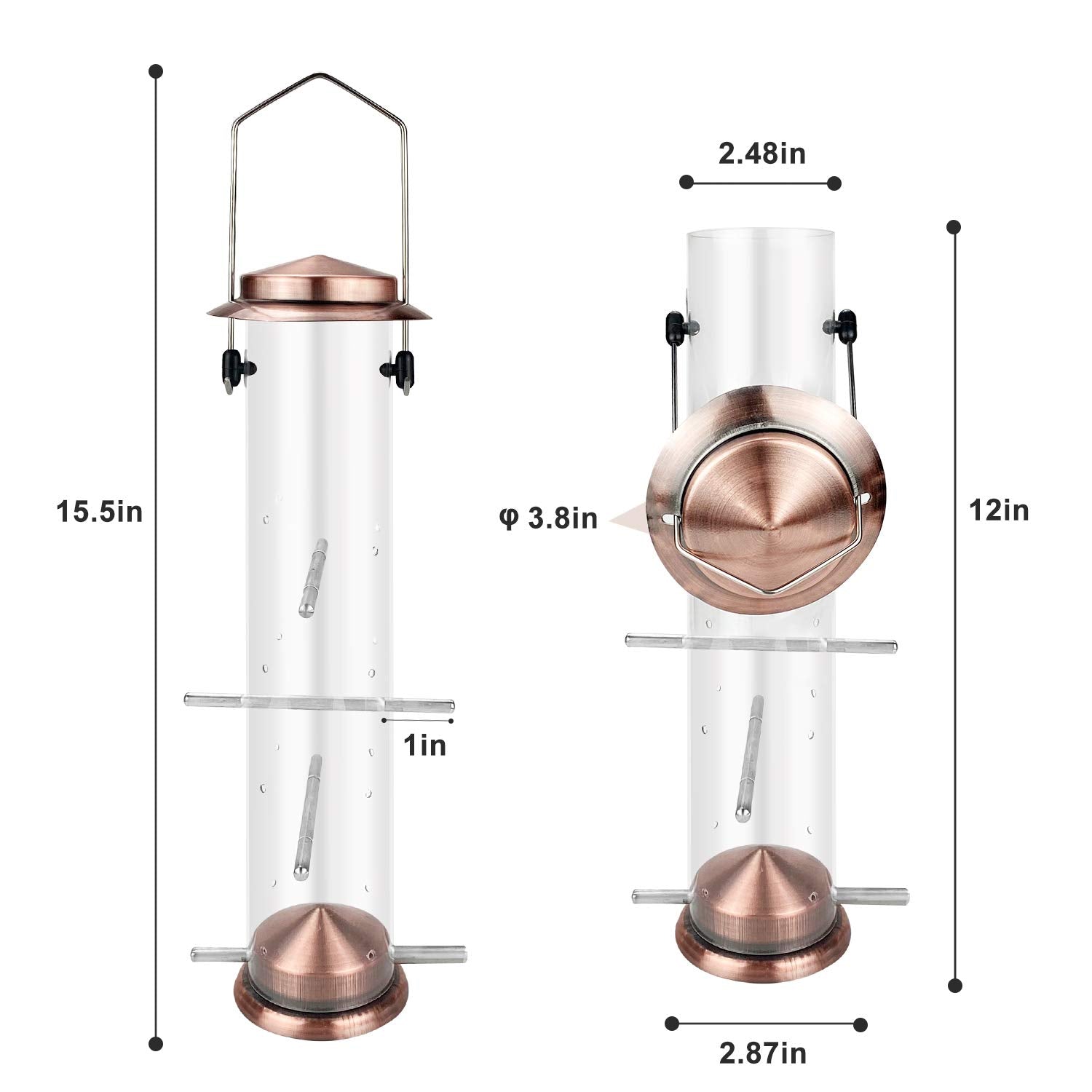 MIXXIDEA Nyjer seed tube with eight ports attracts multiple birds.