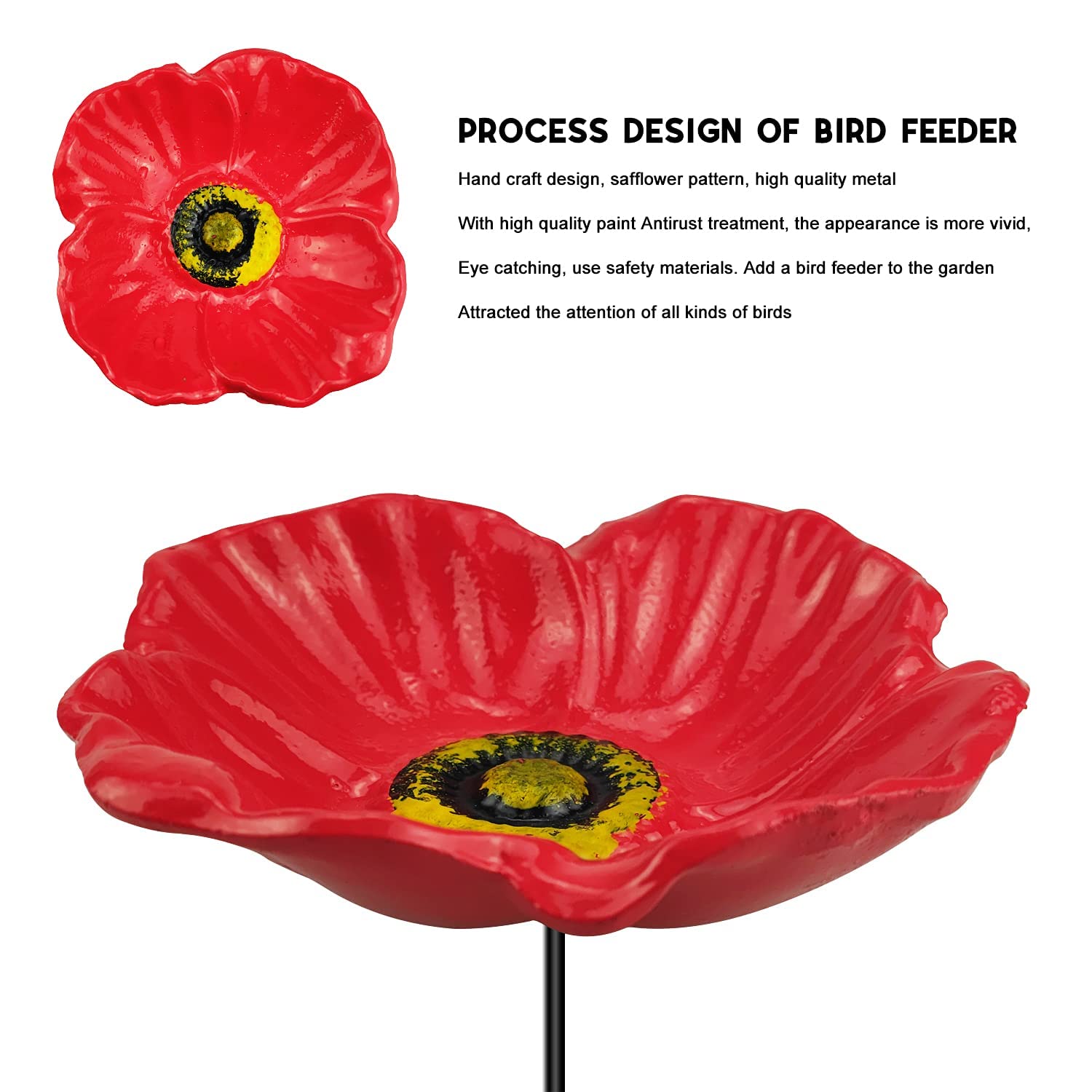 MIXXIDEA Redflower garden feeder stake stands 31 inches tall for stability