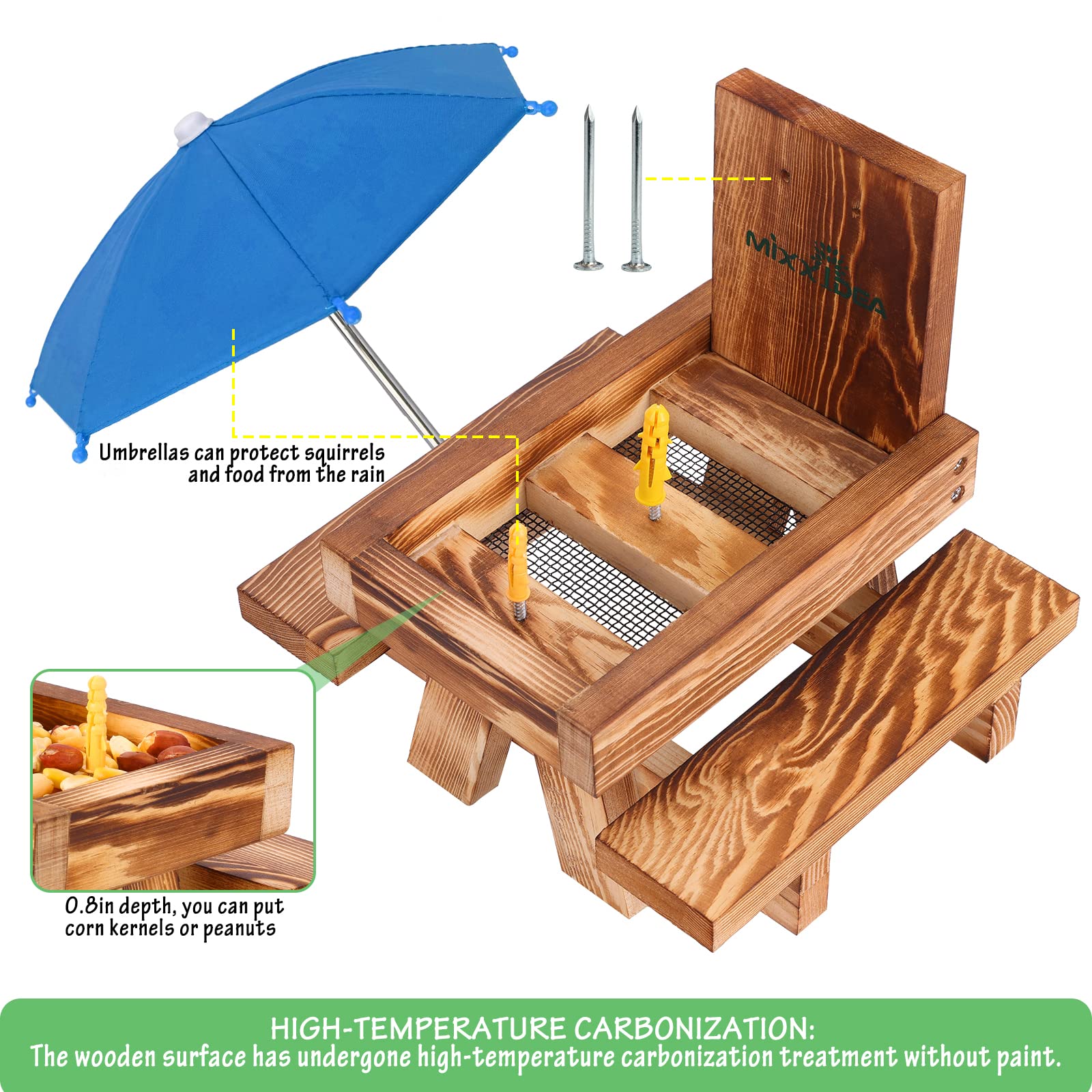 MIXXIDEA assembly step for the picnic table feeder in outdoor setting.