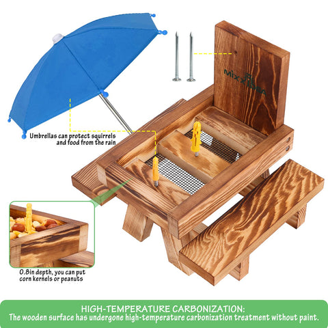 MIXXIDEA assembly step for the picnic table feeder in outdoor setting.