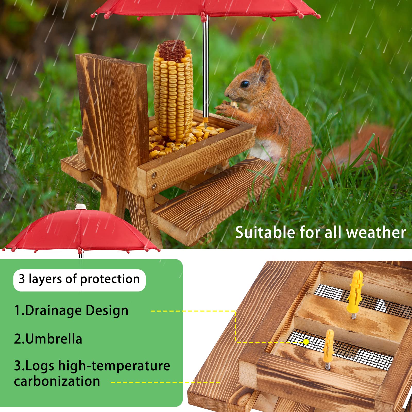 MIXXIDEA Squirrel Feeder side benches for two eaters