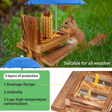 MIXXIDEA umbrella weather shield protects feed during rain at the feeder.