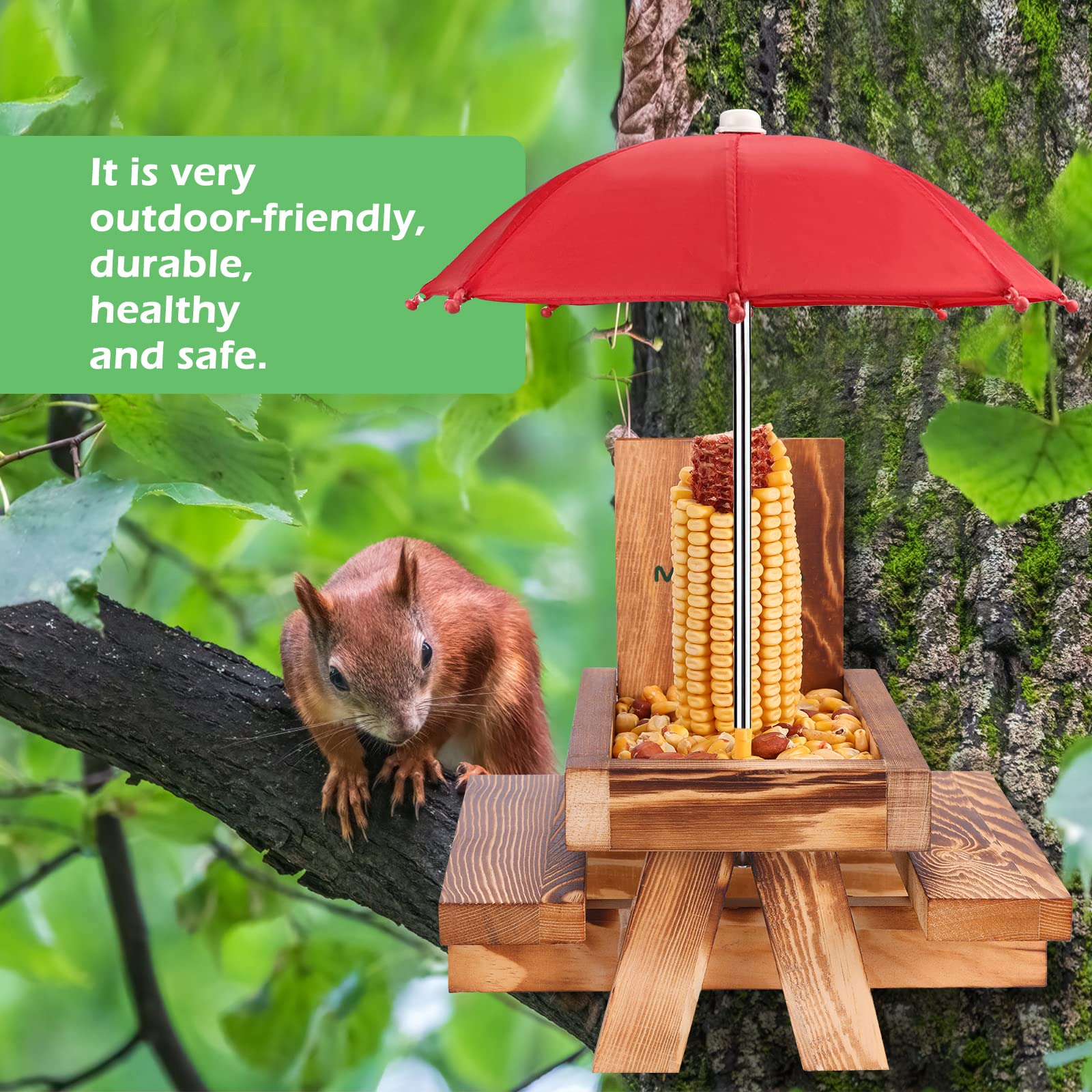MIXXIDEA Squirrel Feeder wood texture showing solid craftsmanship