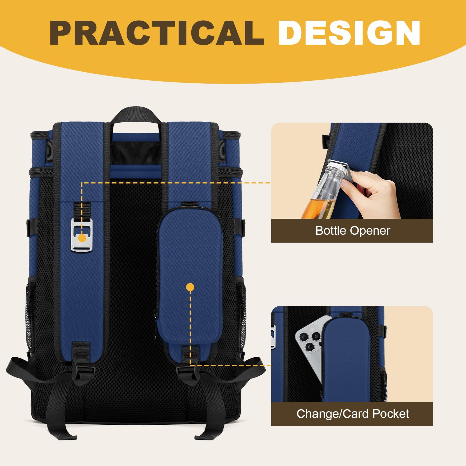 MIYCOO Cooler Backpack extendable pocket for valuables like phone and wallet