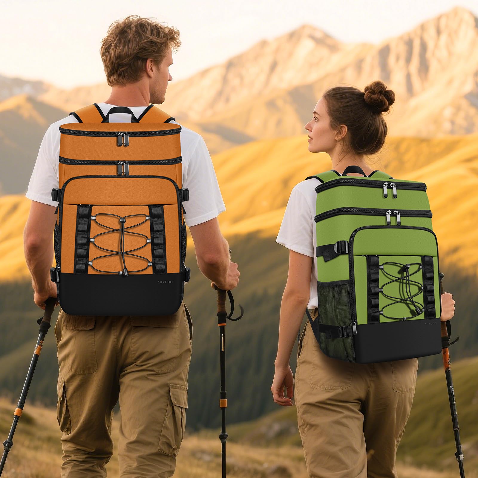 MIYCOO cooler backpack side straps hold bottles steady during transport.