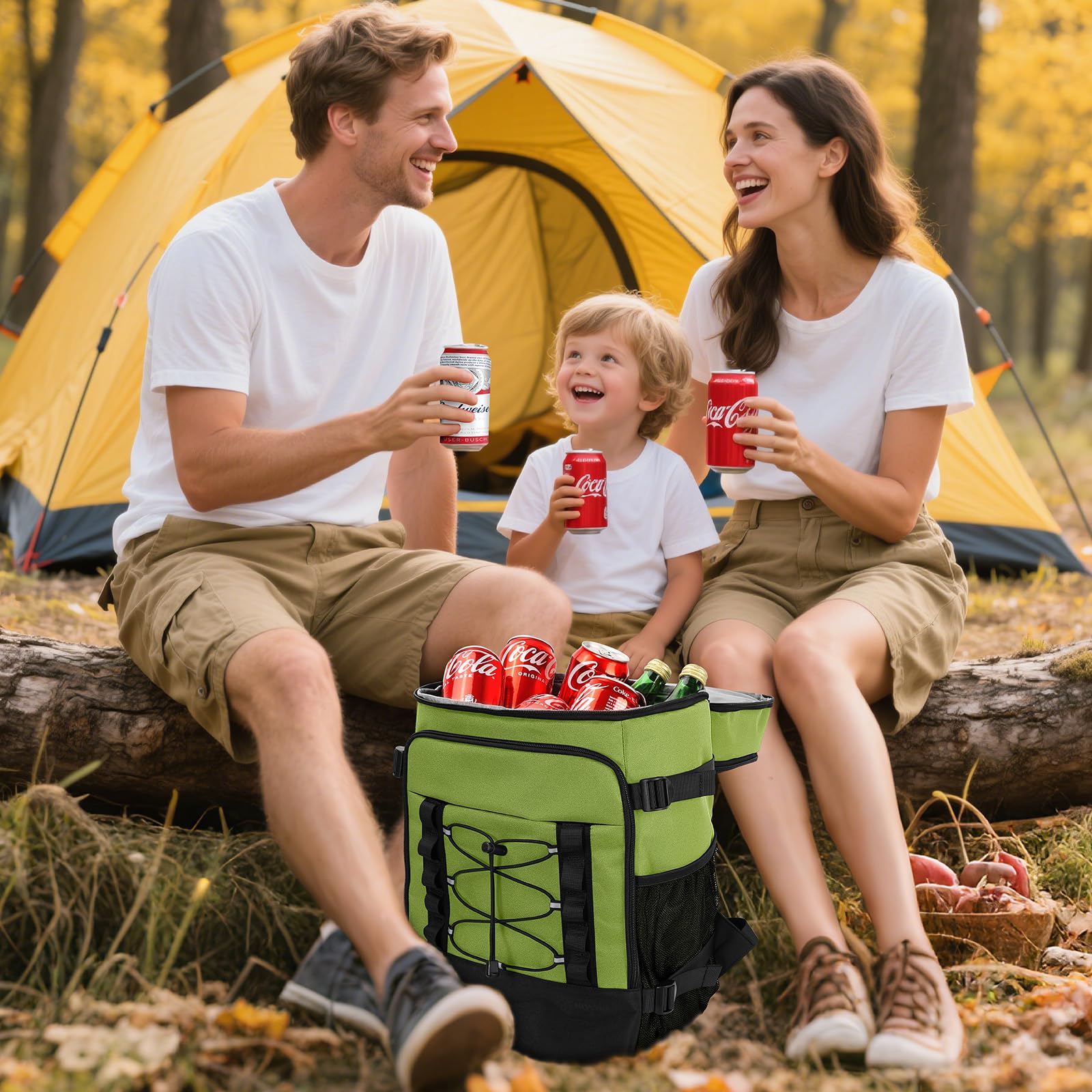 MIYCOO Cooler Backpack side bottle strap keeps bottles secure on the move.
