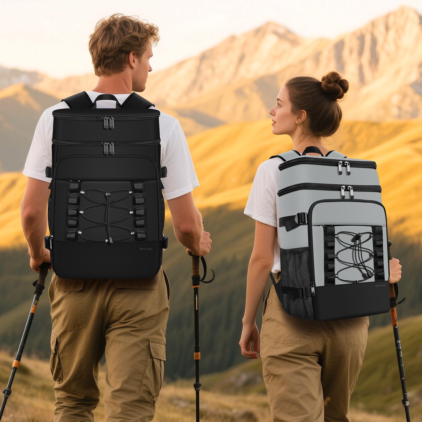 MIYCOO Cooler Backpack side with dual bottle holders.