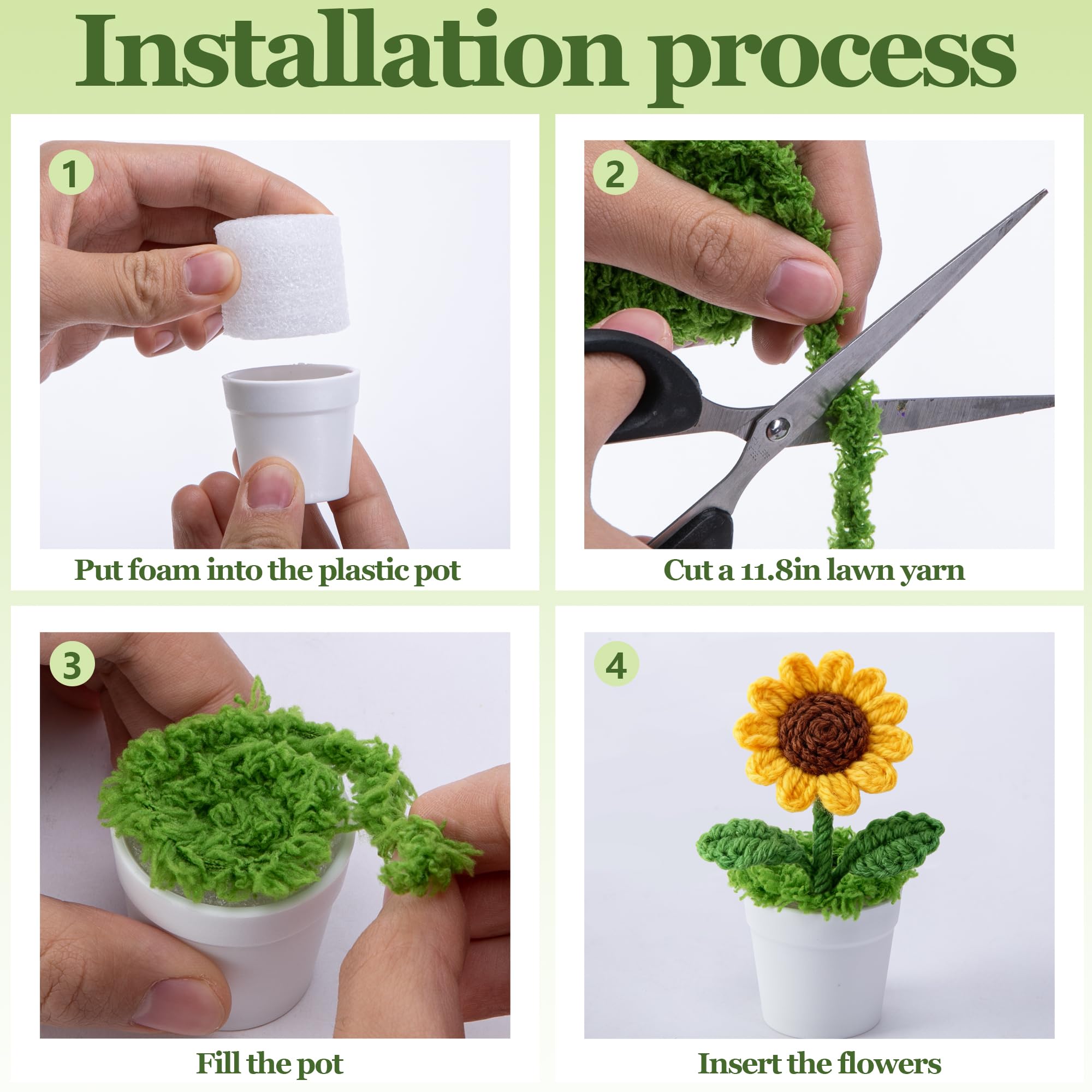 Mizelu craft flower assembly shows easy customization of knitted decor.