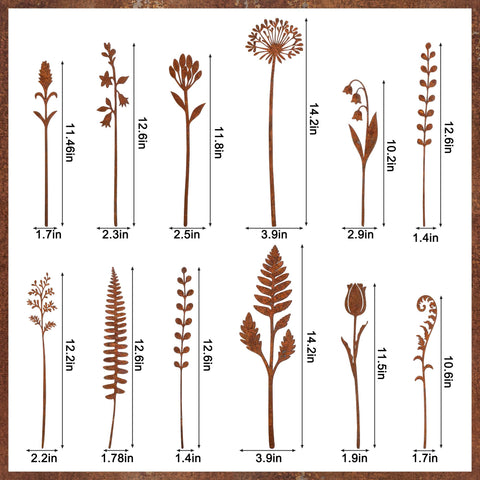 Mizelu rusty metal fern leaf stake enhances potted arrangements with vintage flair