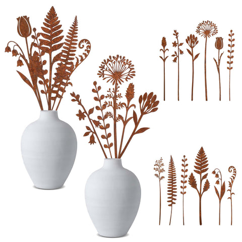 Mizelu rusty metal flowers stakes 12-set add rustic charm to vases and gardens