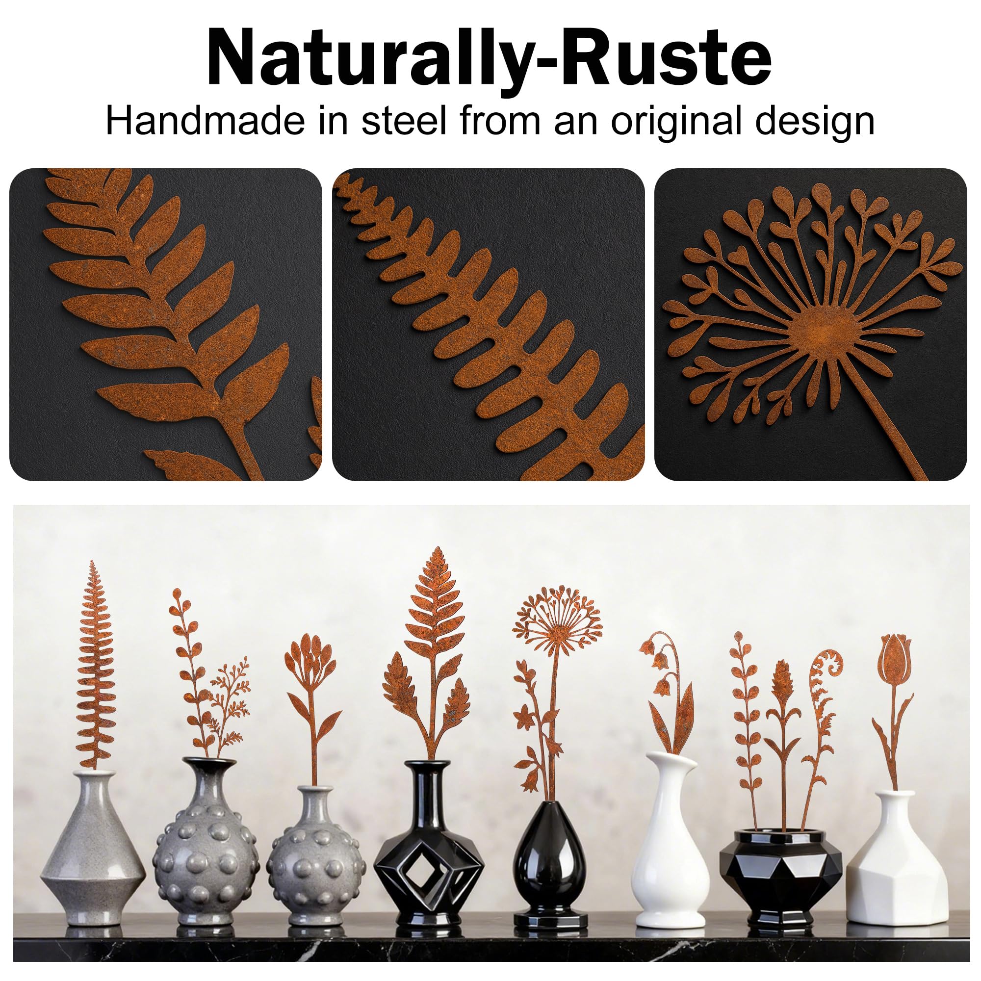 Mizelu rustic metal plant stakes with variety designs brighten garden beds