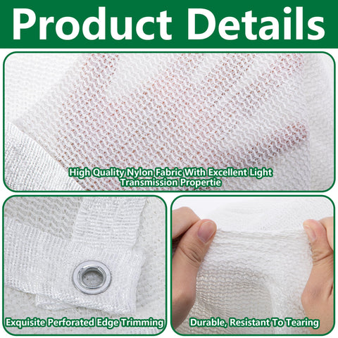 Mizelu shade cloth with reinforced grommets supports easy hanging over plant beds