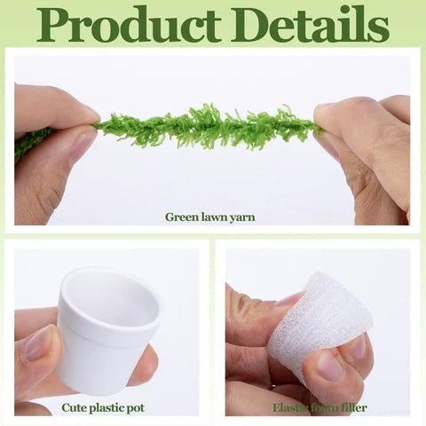 Mizelu simulated lawn roll adds realistic greenery to each tiny planter.