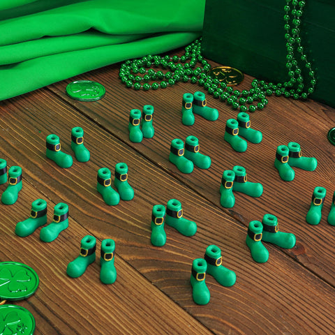 St. Patrick's Day display idea using Mizelu green elf shoes for fairy trap scene