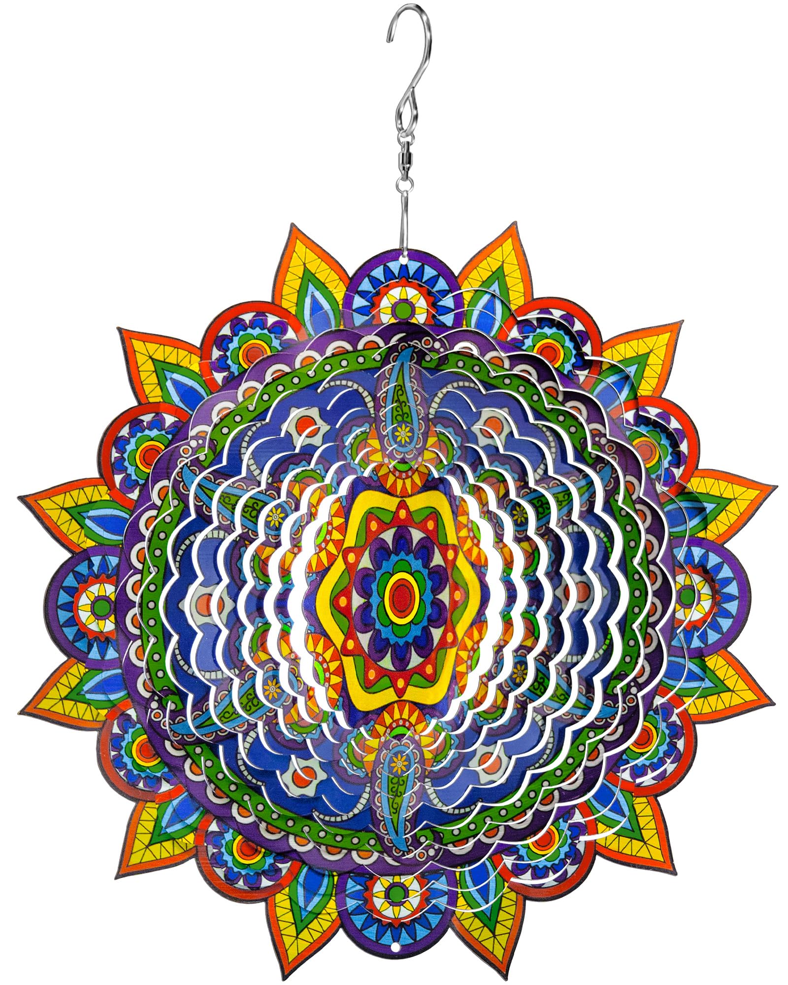 Mizmakp Mandala wind spinner blue spins in sun for bright garden decor