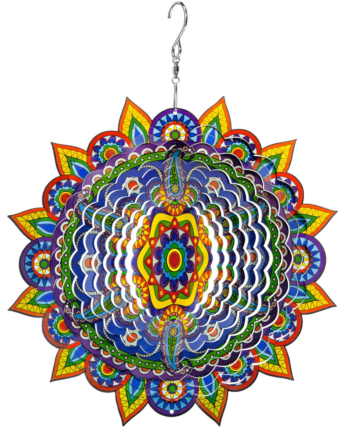 Mizmakp Mandala wind spinner blue spins in sun for bright garden decor