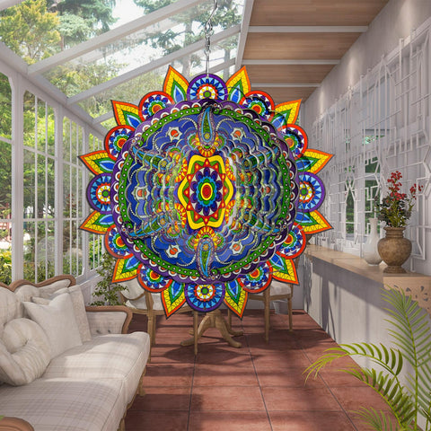 Mizmakp Mandala wind spinner yellow brightens outdoor spaces