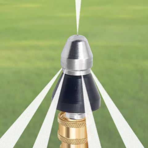 Mizorlie sewer nozzle back-angle with rear jets demonstrates thorough debris flush.