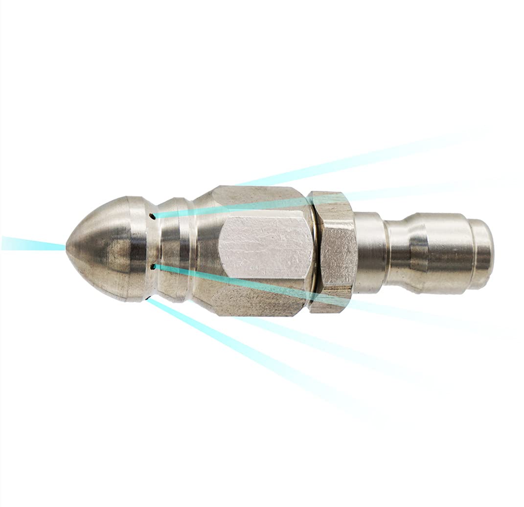 MIZORLIE nozzle with forward and rear jet holes for efficient debris removal.