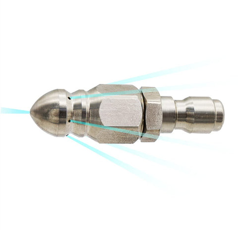 MIZORLIE nozzle with forward and rear jet holes for efficient debris removal.