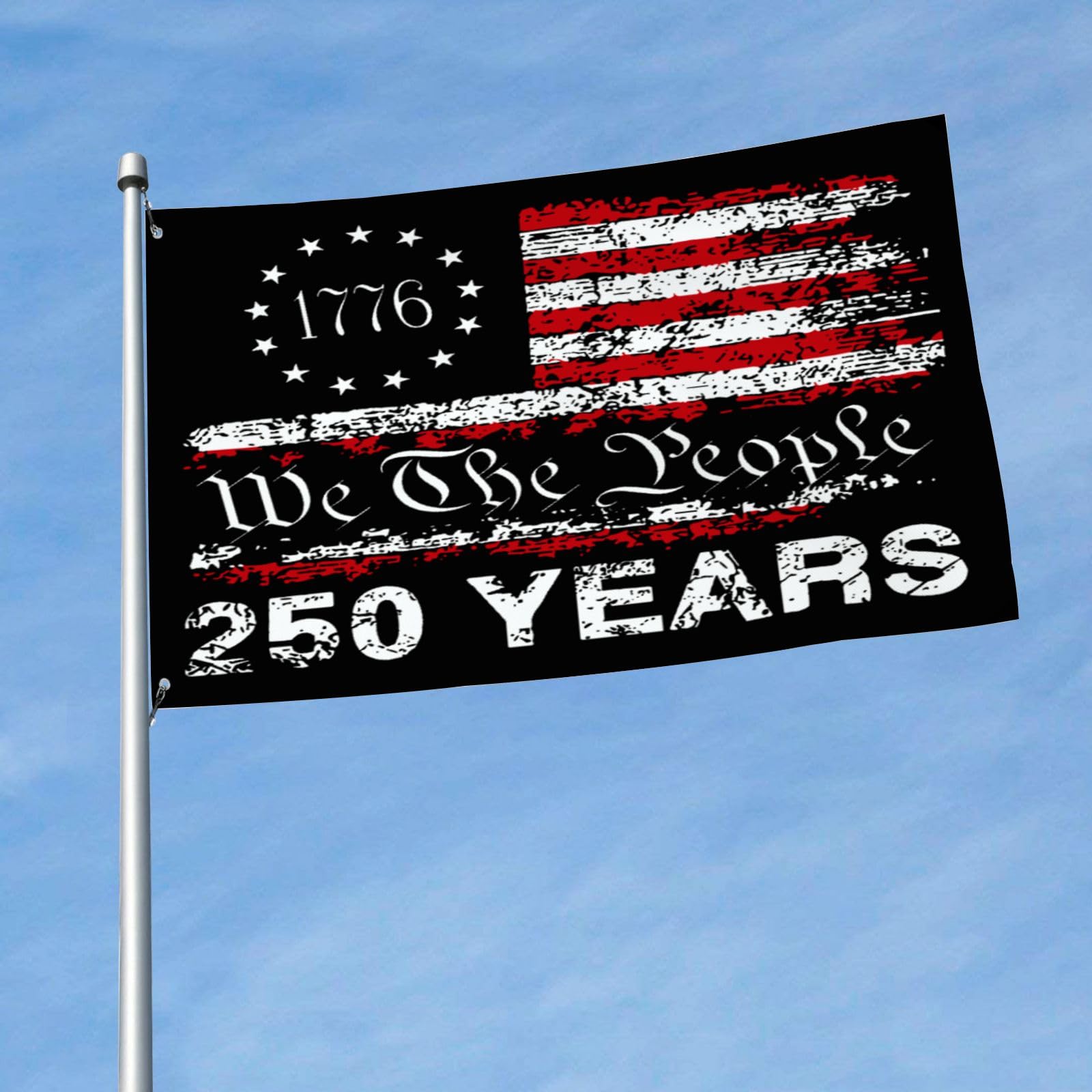 Mizraon 250th flag ready for flagpole decor outside the entrance.