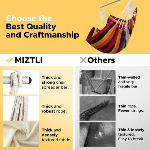 MIZTLI hammock chair anti-slip rings ensure safe hanging setup.