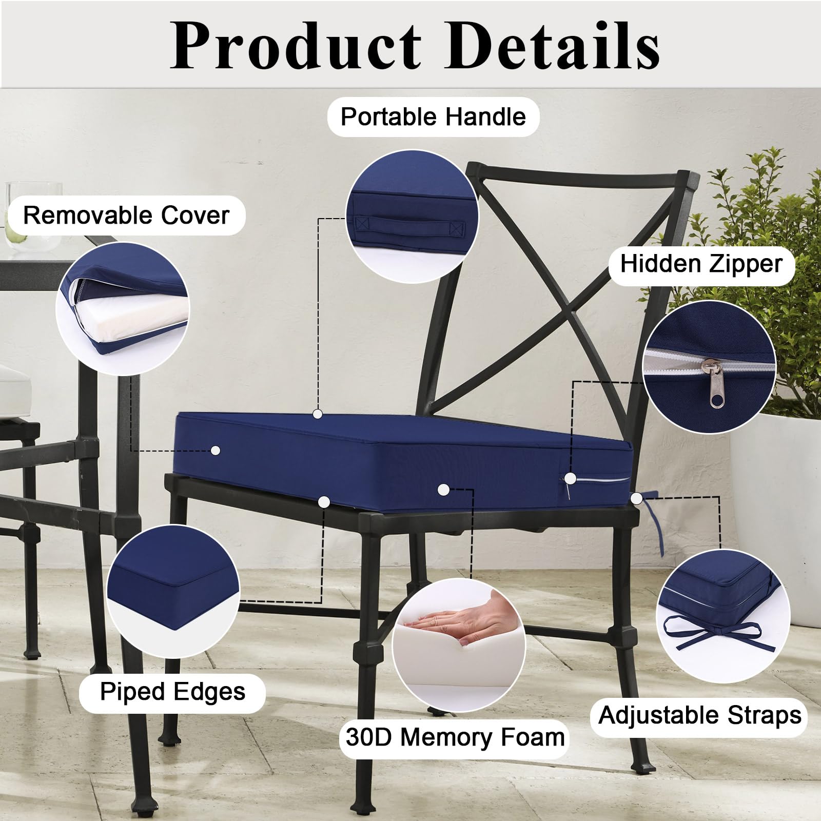 MJIAIDEA high-resilience foam cushion blue offers soft, supportive comfort
