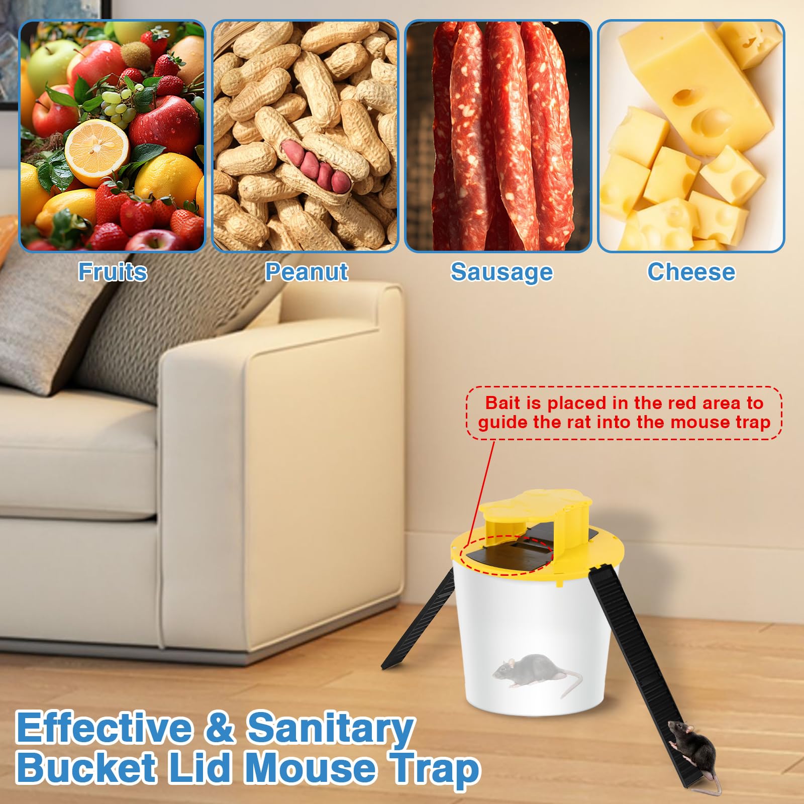 MJiashou mouse trap bucket design provides quick setup for home pest control.