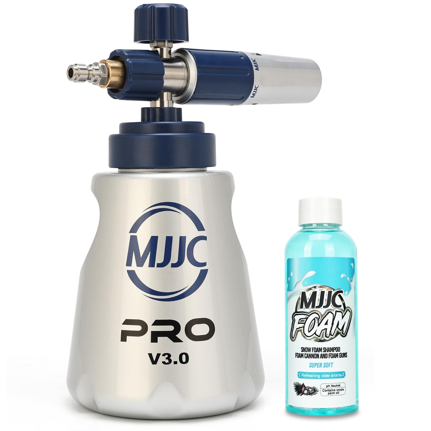 MJJC PRO V3.0 foam cannon close-up showing durable stainless steel body for long-lasting use