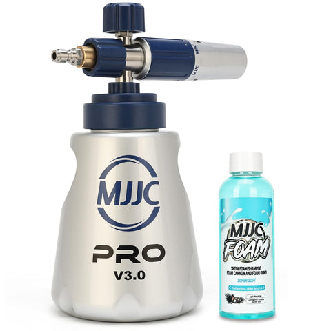 MJJC PRO V3.0 foam cannon close-up showing durable stainless steel body for long-lasting use
