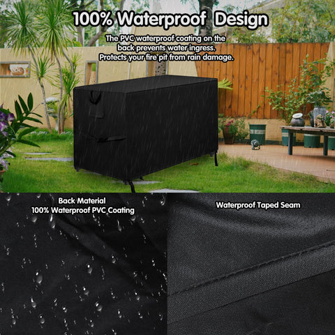 M JJYPET waterproof 600D cover shields fire pit from rain and moisture.