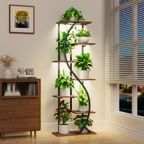 MJOMKN 59-tall plant stand with grow light, thriving greenery in low light.