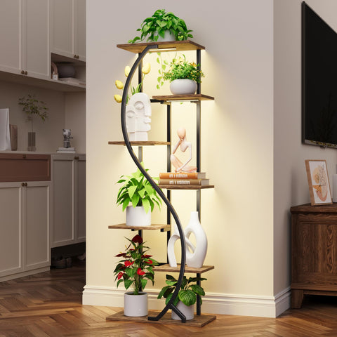 MJOMKN corner storage stand fits small living rooms with decorative plants.