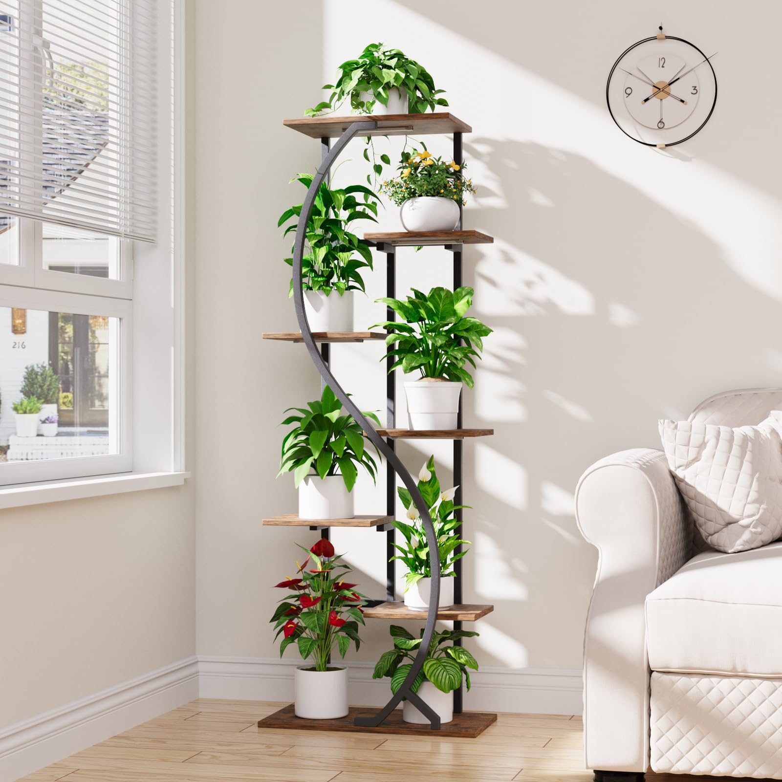 MJOMKN seven-tier plant shelf, organized display for varied pots.
