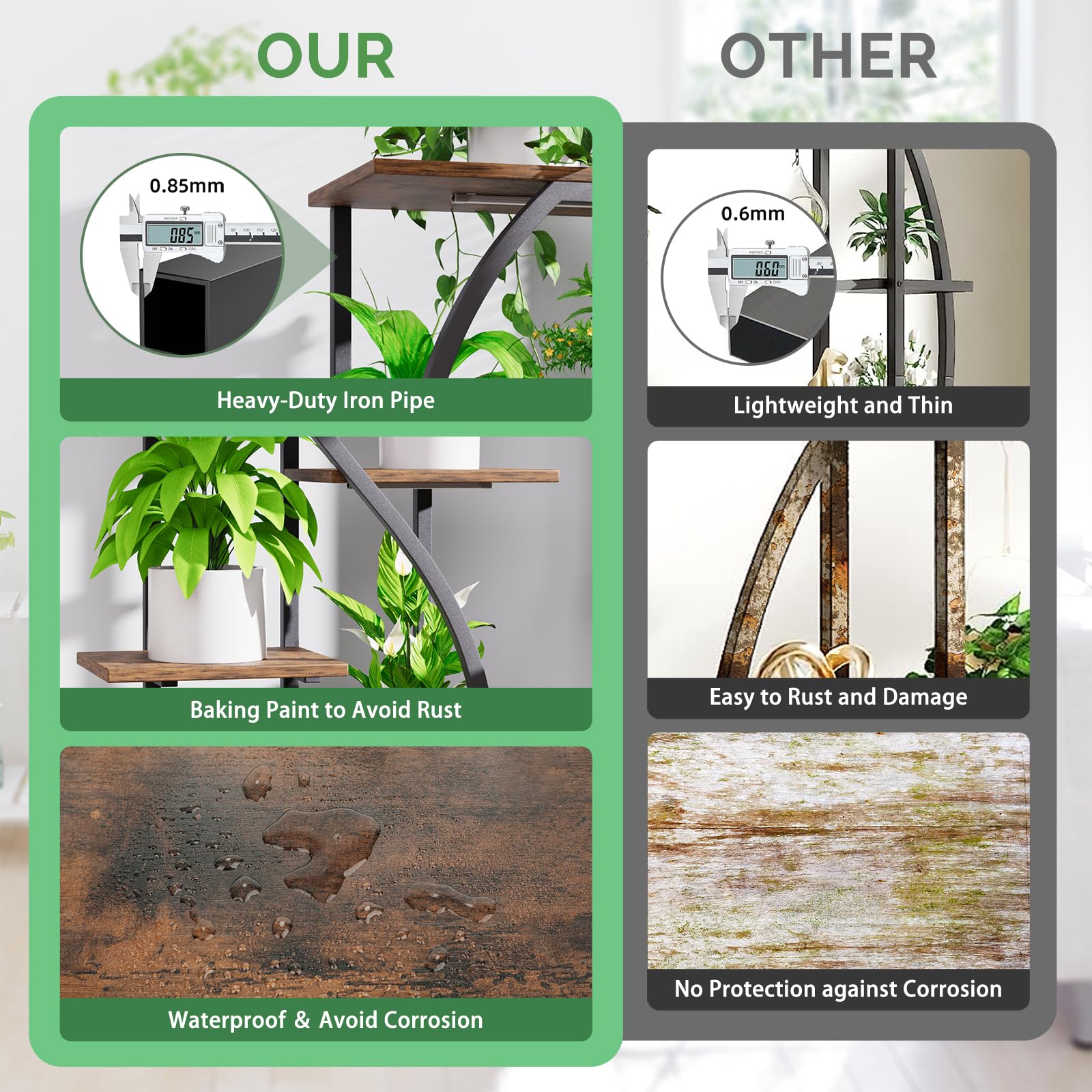 MJOMKN water-resistant shelves simplify plant care and spills.