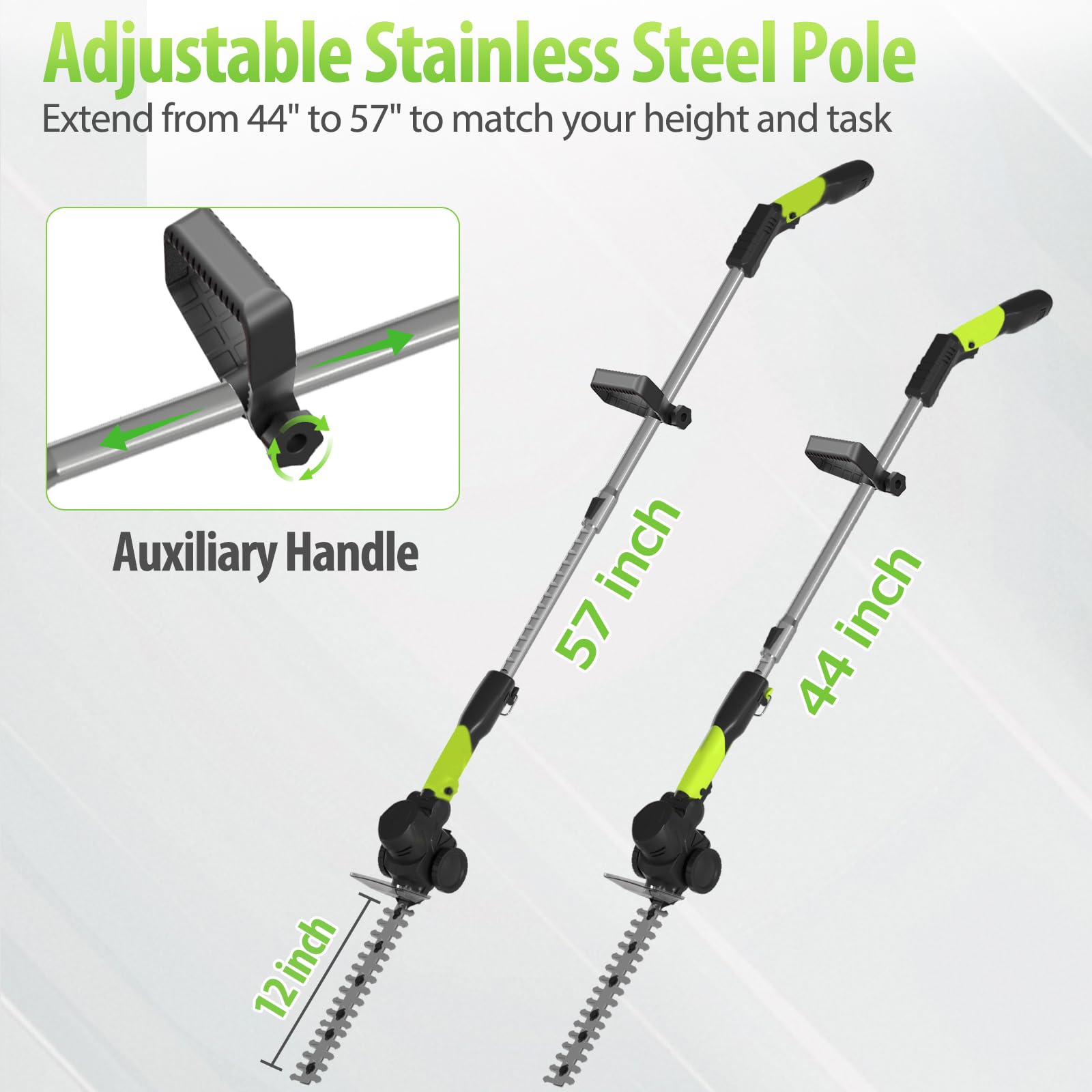 MJUM five-angle head and telescoping pole tackle slopes and corners.