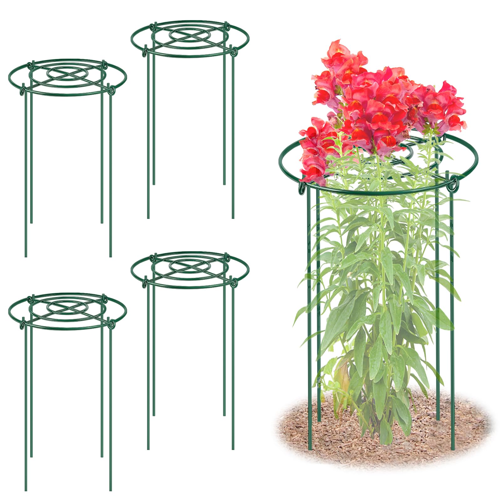 MJZ 4-pack peony cages with grid top and four legs provide stable plant support.