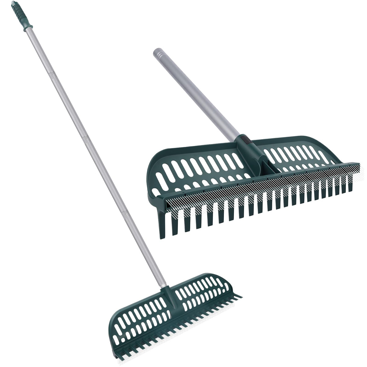MJZ artificial turf rake with an 18-inch-wide head for efficient large-area cleaning