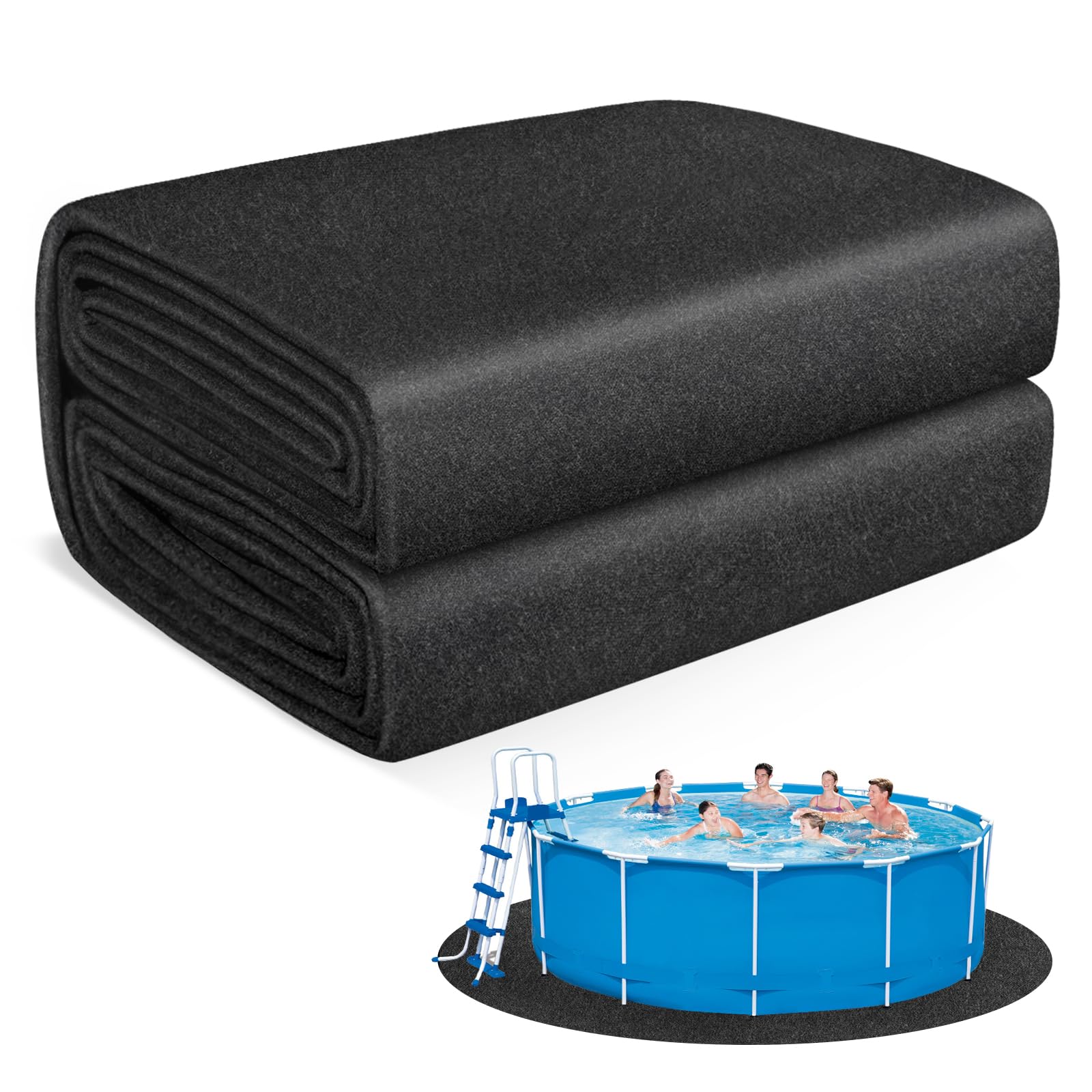 MJZ thickened pool pad, 15ft round, top view showing durable liner protection.