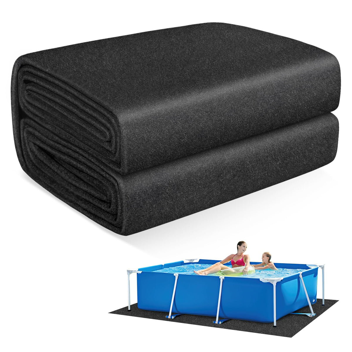 MJZ thickened pool pad, 18x9 under pool, protects liner from punctures.