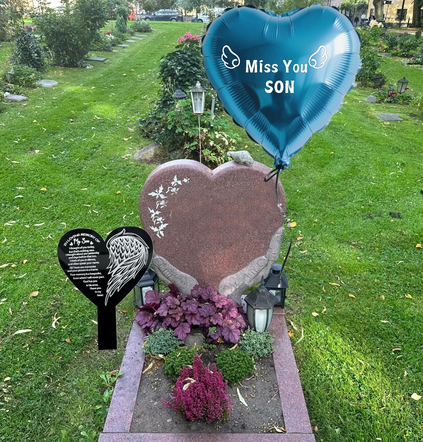 MKISHINE memorial marker for son, ideal for outdoor birthdays and special dates