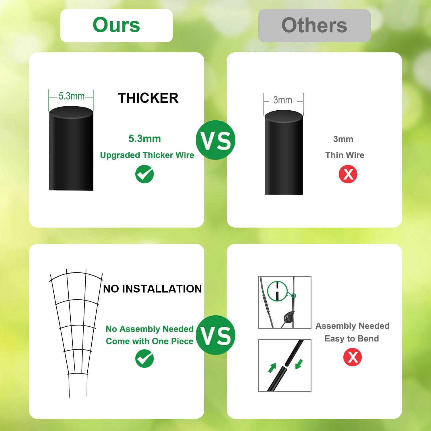 Mklsit coated metal trellis provides sturdy, weatherproof plant support.