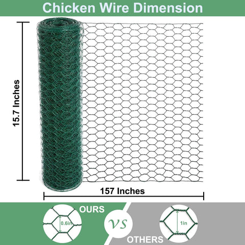 Mklsit chicken wire mesh closeup shows galvanized core and green coating for durability