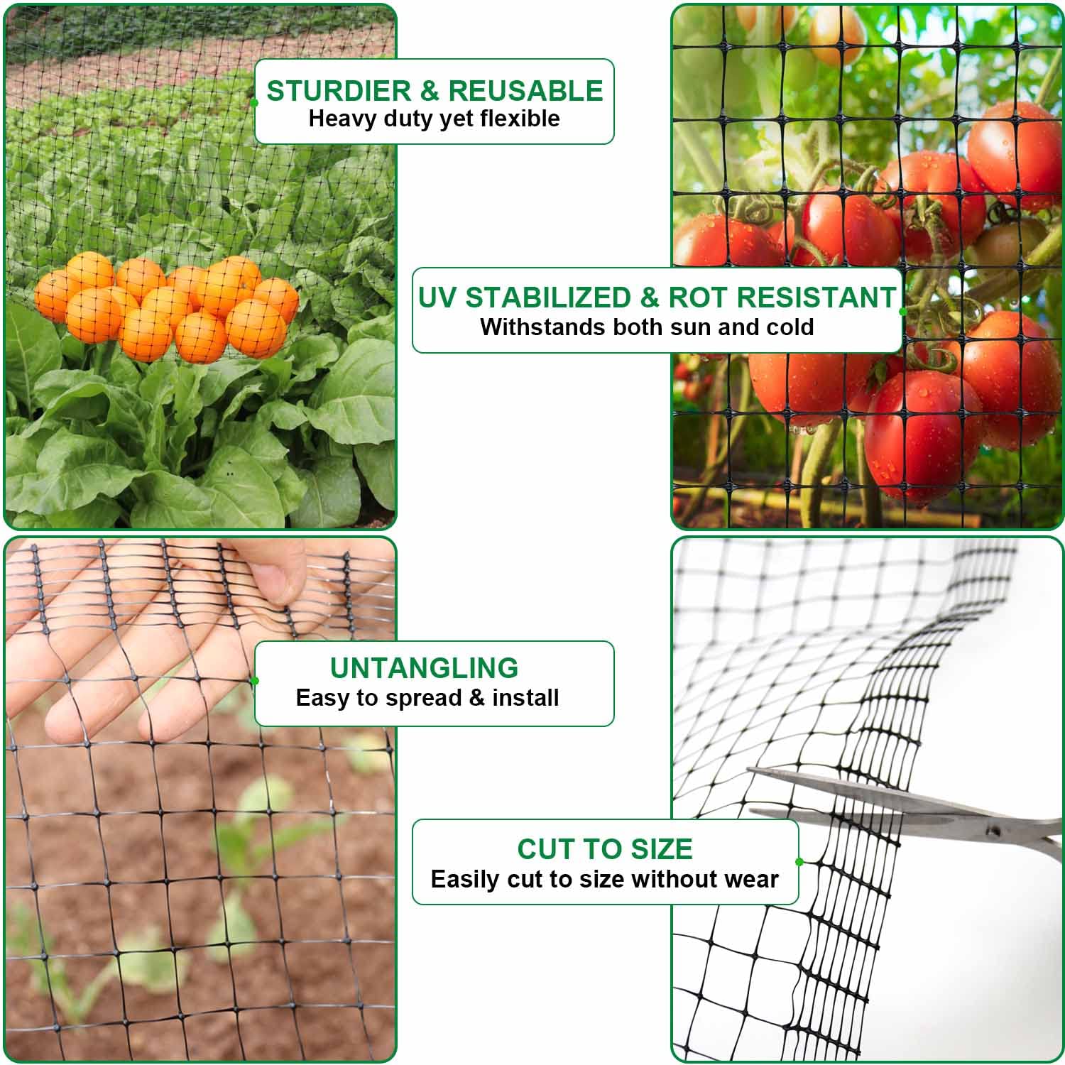 Mklsit UV-stabilised netting resists sun damage for long-lasting use