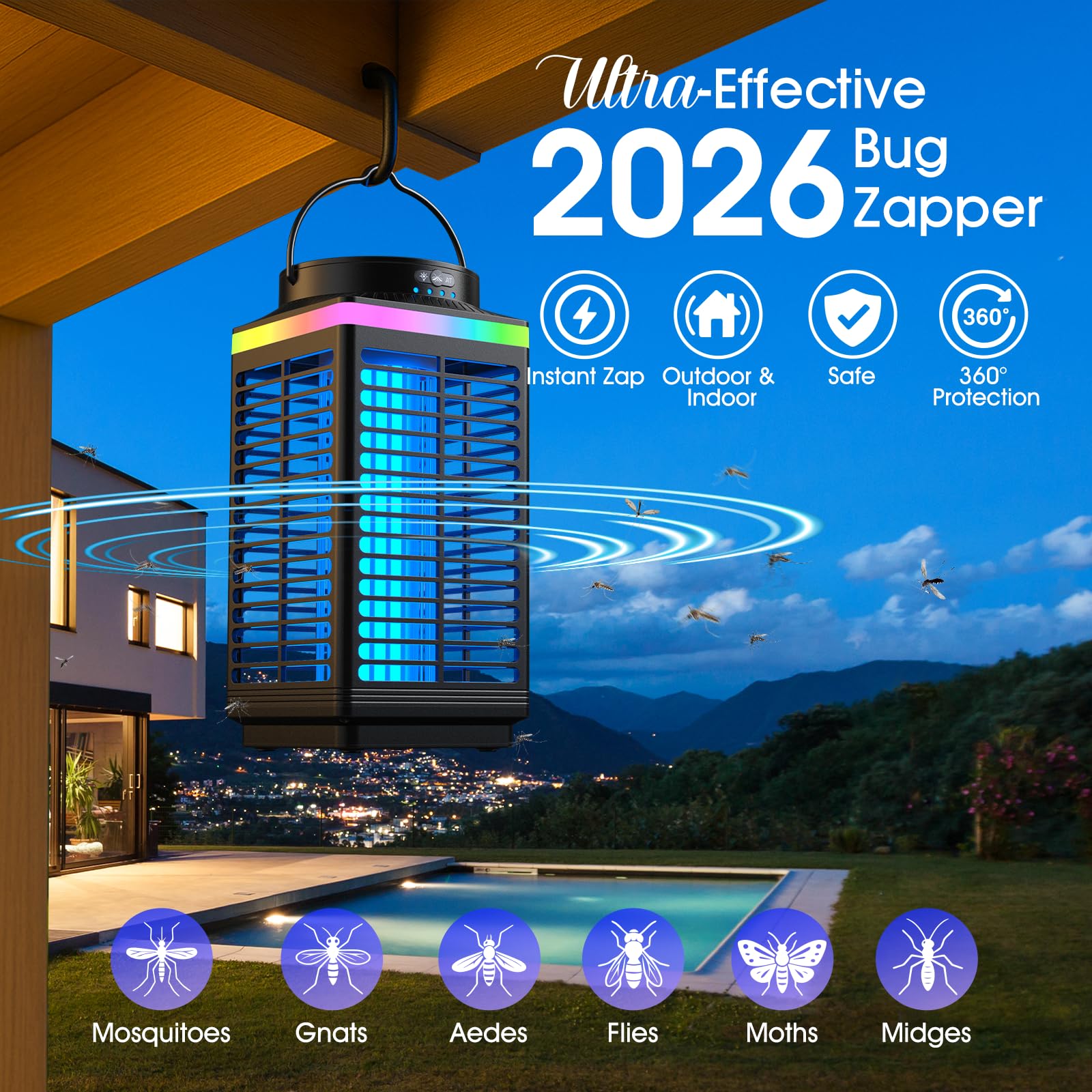 MKNXYD 4-in-1 bug zapper with ambient LED lighting for outdoors.