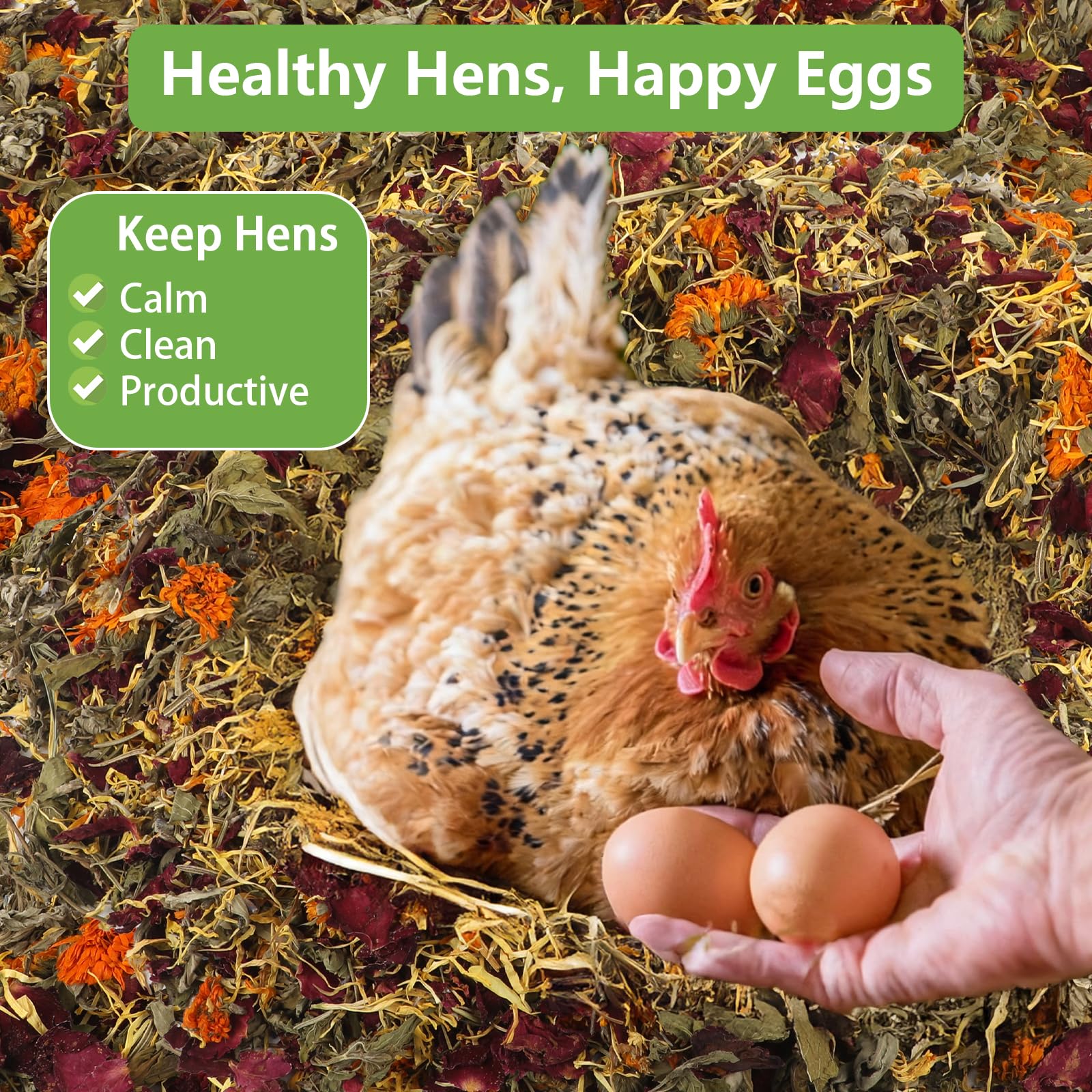 Mkobon nesting box scattering herbs for calm, clean, productive coop spaces