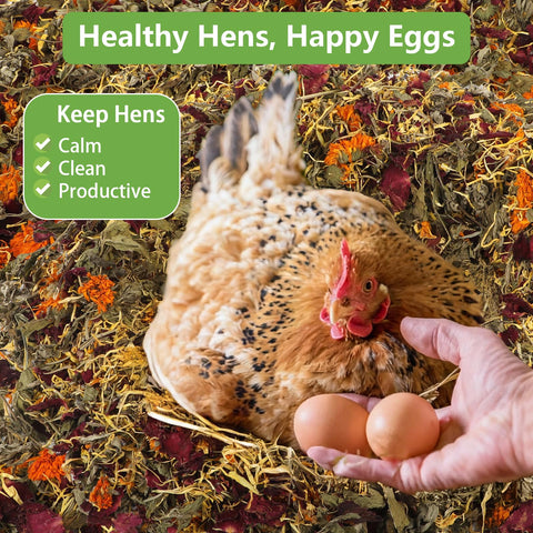 Mkobon nesting box scattering herbs for calm, clean, productive coop spaces